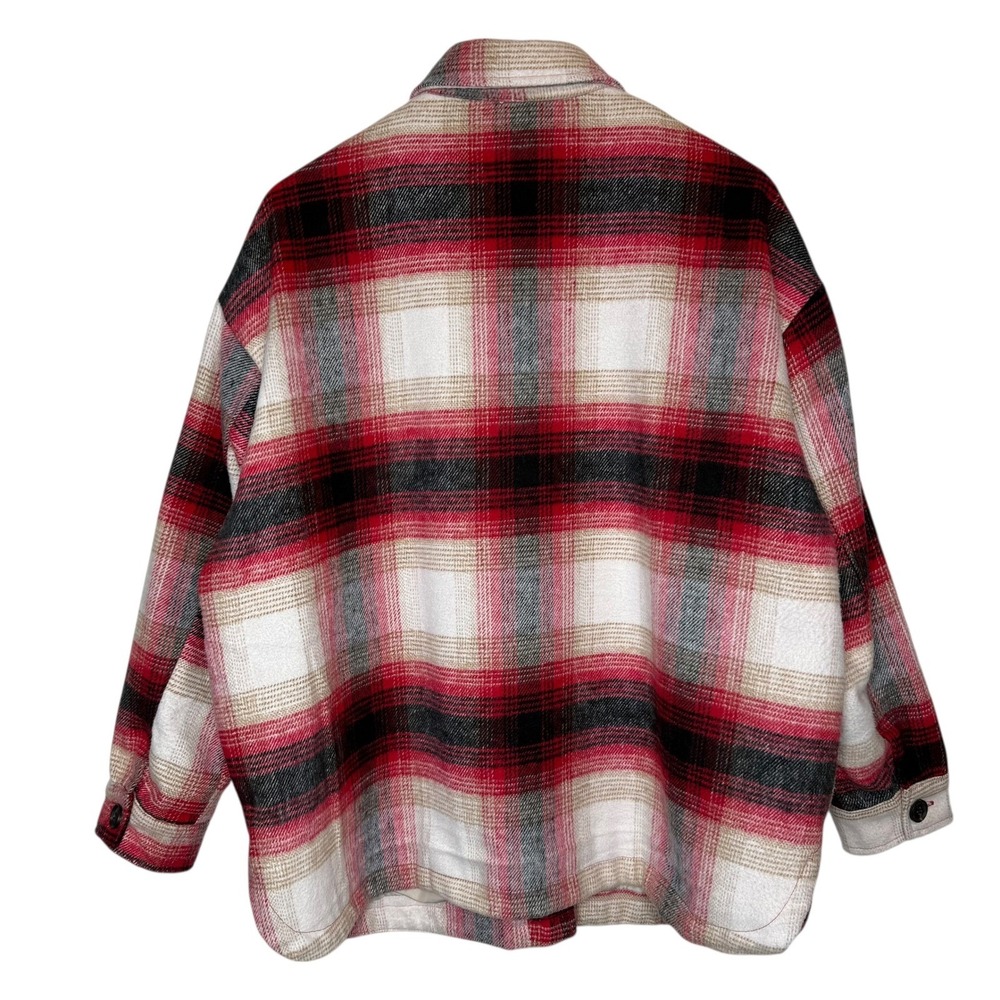 Elan Riley Plaid Shacket Oversized Cozy Cabincore Lined Jacket Red Medium - Picture 4 of 6